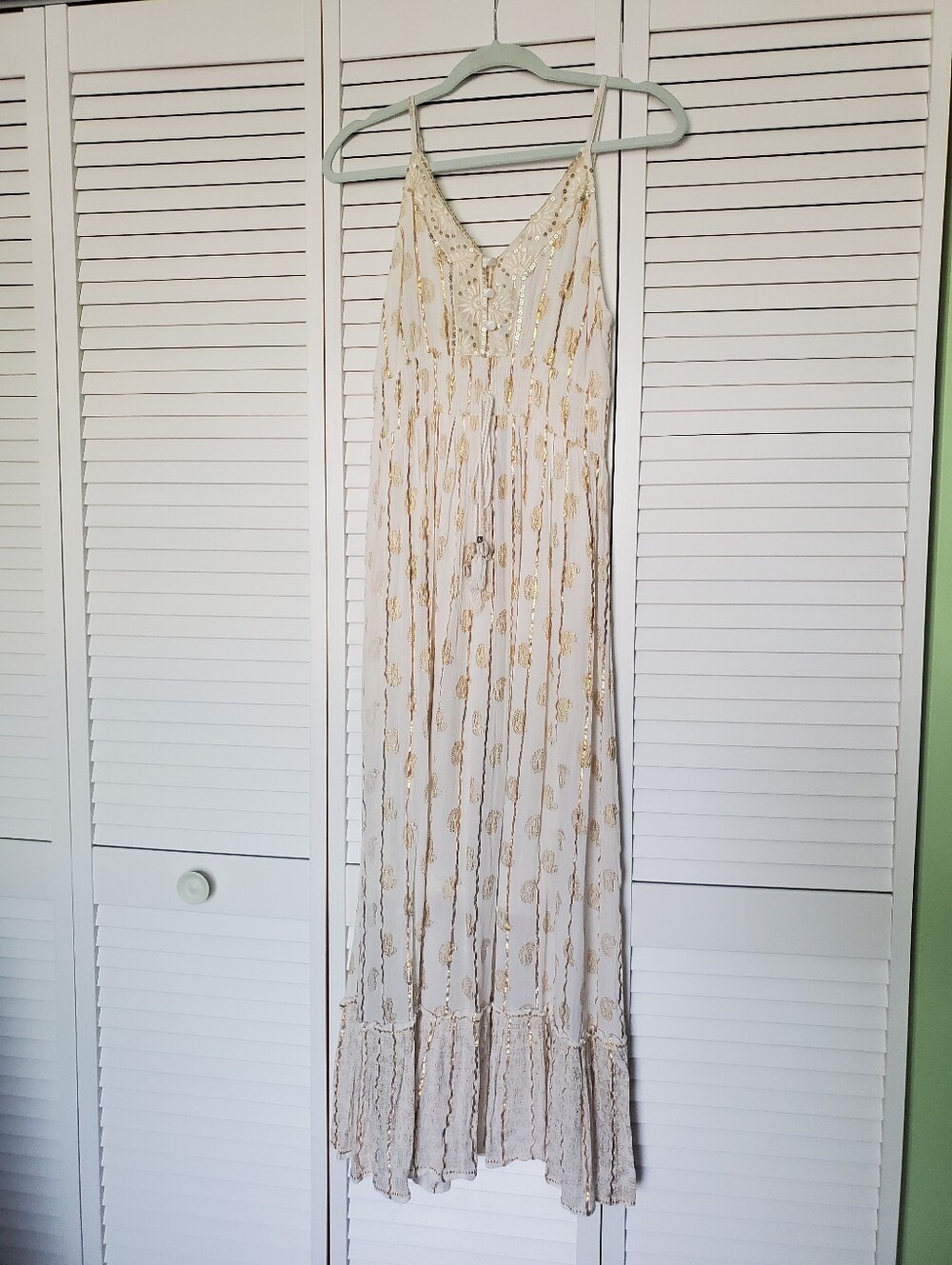 Ivory Maxi Dress with Gold Sequin Detail